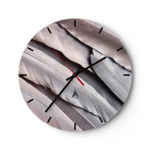 Reloj de pared - Reloj de vidrio - Primer plano de plumas en tonos rosa y gris. - 30x30cm - En rosa plateado - Decoración de pared moderna para salón, cocina y dormitorio ARTTOR
