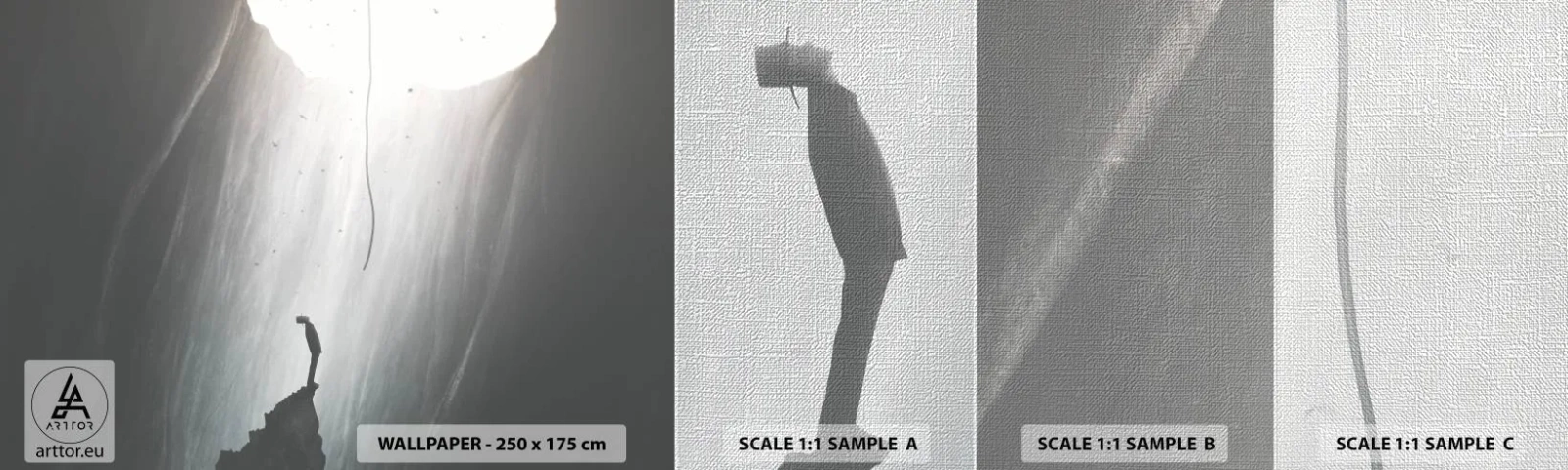 Muestra de fotomural Premium Canvas - Siempre hay una salida - Cueva, Hombre, Escalada - 100x30 cm