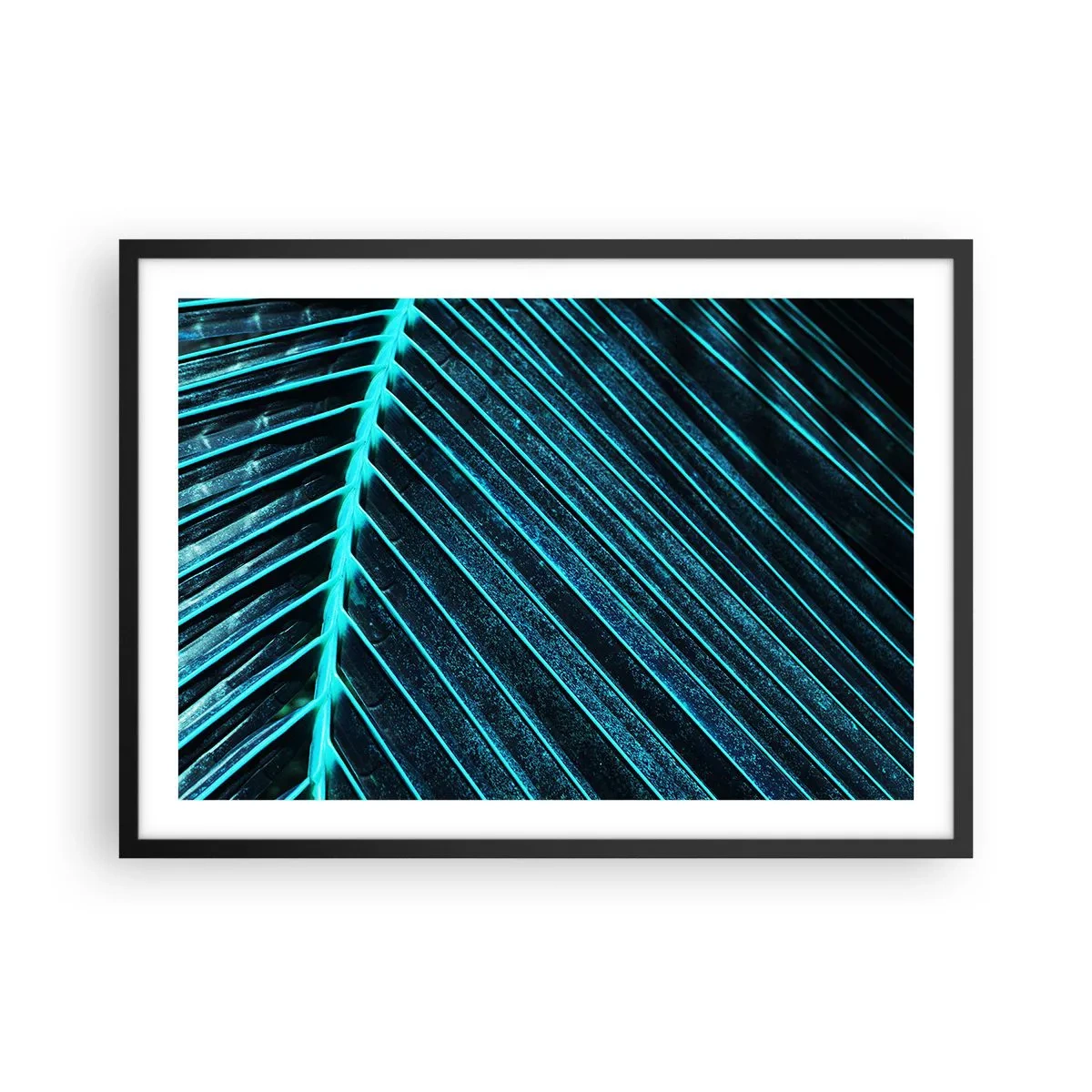 Póster en marco negro - Fotografía macro de una hoja en tonos turquesa y azul marino. - 70x50cm - La textura del verde - Decoración de pared moderna para salón y dormitorio ARTTOR