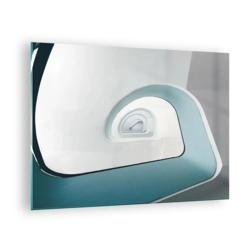 Cuadro sobre vidrio - Impresiones sobre Vidrio - Una escalera moderna en perspectiva abstracta. - 70x50cm - Espiral del río azul - Decoración de pared moderna para salón y dormitorio ARTTOR