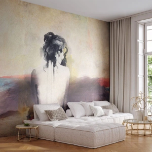 Fotomural Premium Canvas - Un retrato sutil de una mujer en estilo artístico. - 100x70cm - Líneas suaves, formas ovaladas - Decoración de pared moderna para salón y dormitorio ARTTOR