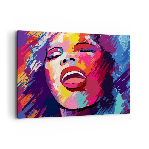 Cuadro sobre lienzo - Impresión de Imagen - Retrato abstracto de una mujer en colores vivos. - 120x80cm - Canta toda una vida - Decoración de pared moderna para salón y dormitorio ARTTOR