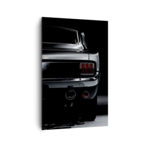 Cuadro sobre lienzo - Impresión de Imagen - Una imagen en blanco y negro de la parte trasera de un coche clásico sobre un fondo oscuro. - 80x120cm - El encanto de los clásicos - Decoración de pared moderna para salón y dormitorio ARTTOR
