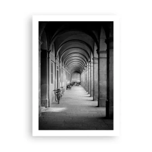 Póster - Arquitectura en blanco y negro de las arcadas - 50x70cm - Resguardo bajo los arcos - Decoración de pared moderna para salón y dormitorio ARTTOR