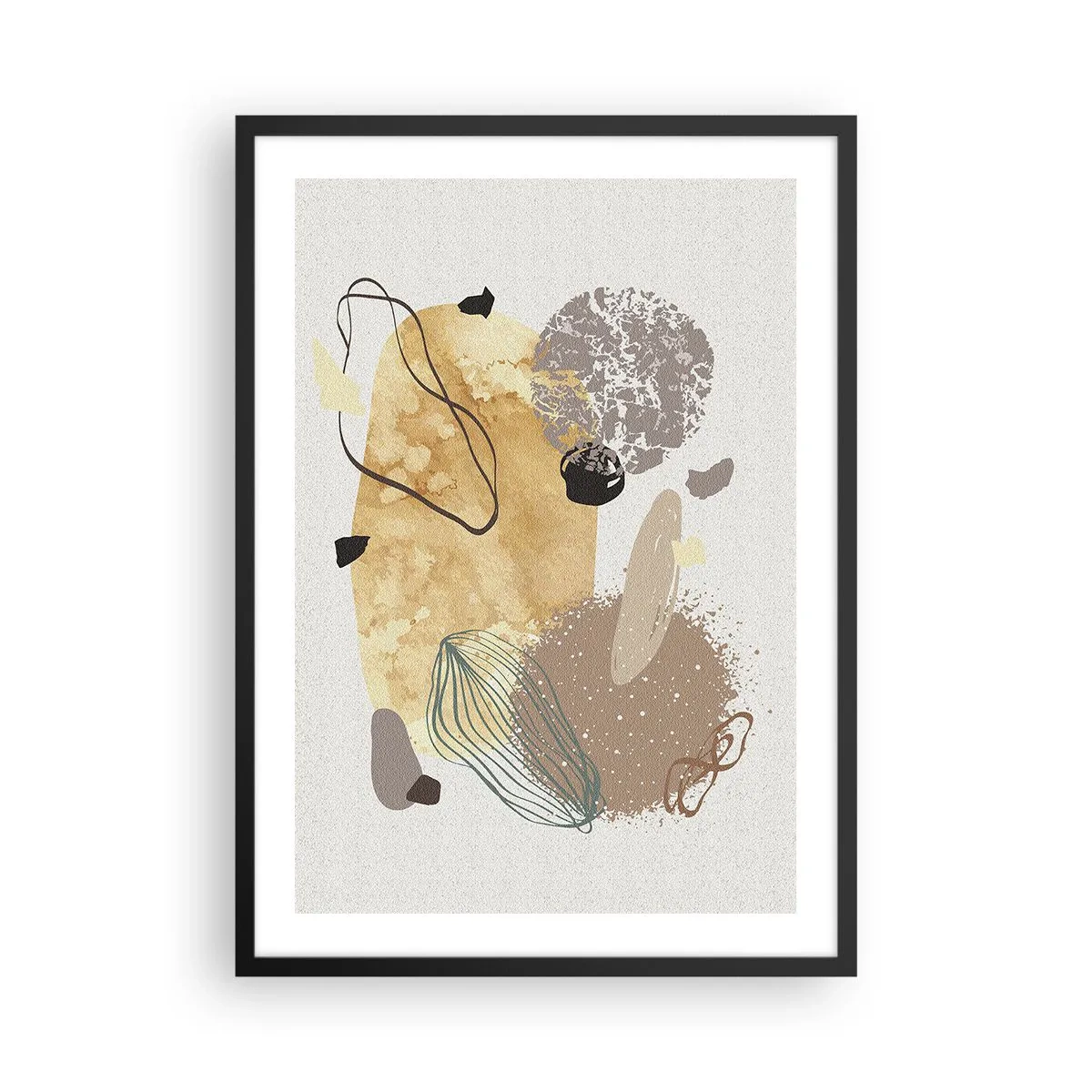Póster en marco negro - Composición abstracta en tonos naturales. - 50x70cm - Plumología aplicada - Decoración de pared moderna para salón y dormitorio ARTTOR
