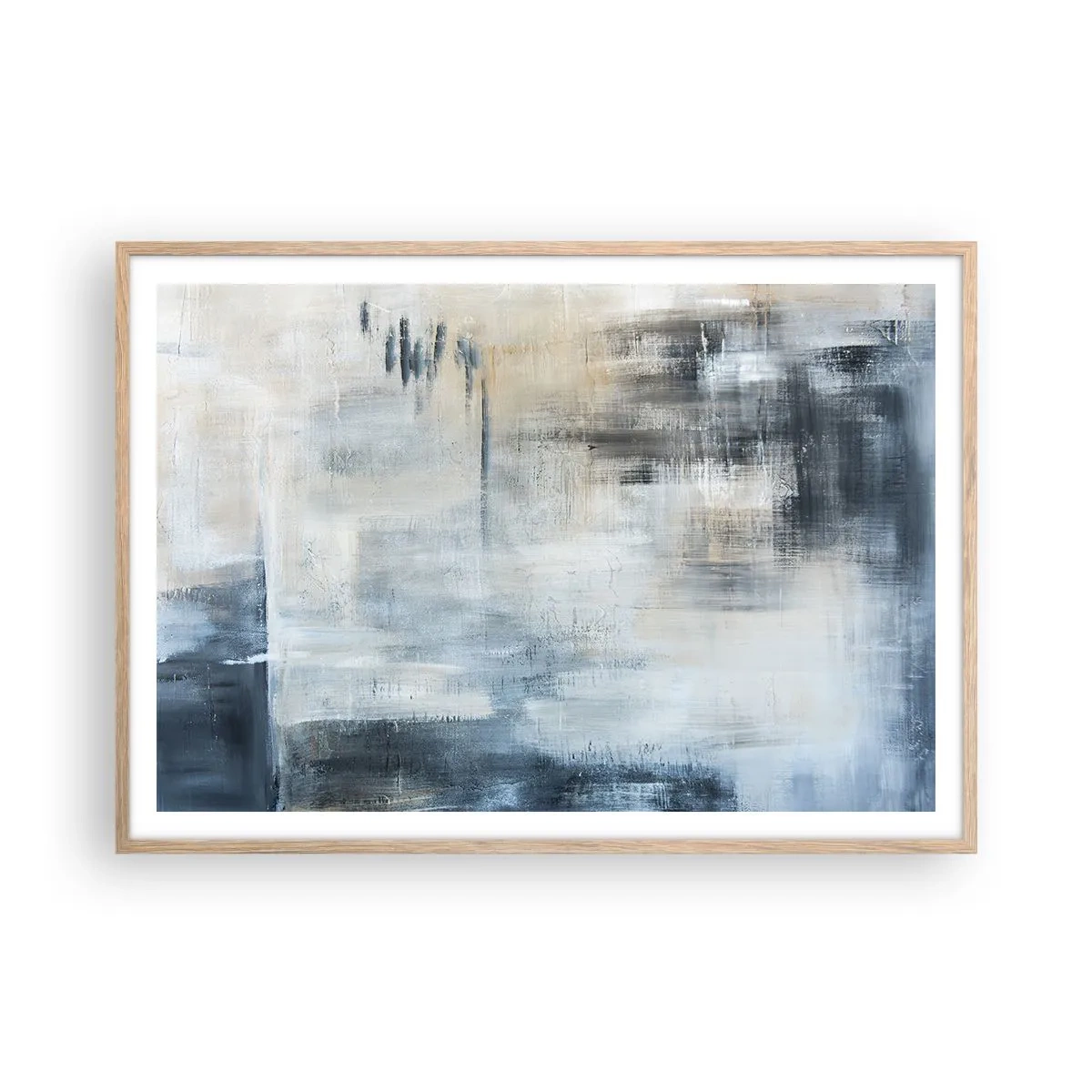 Póster en marco roble claro - Detrás de un velo azul - 100x70 cm
