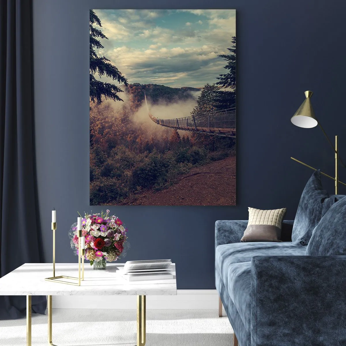 Cuadro sobre vidrio - Impresiones sobre Vidrio - Sobre un bosque otoñal - 80x120 cm