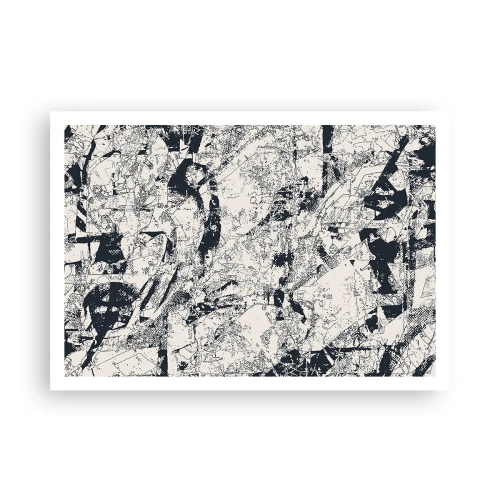 Póster - Composición abstracta en blanco y negro con un diseño dinámico. - 100x70cm - La interpenetración de los opuestos - Decoración de pared moderna para salón y dormitorio ARTTOR