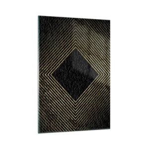 Cuadro sobre vidrio - Impresiones sobre Vidrio - Fondo negro con un patrón geométrico de líneas doradas. - 80x120cm - Geometría al estilo glamour - Decoración de pared moderna para salón y dormitorio ARTTOR