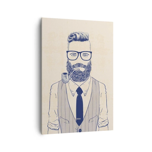 Cuadro sobre lienzo - Impresión de Imagen - Hombre estilizado con barba, pipa y gafas. - 70x100cm - Alegre, masculino y a la moda - Decoración de pared moderna para salón y dormitorio ARTTOR