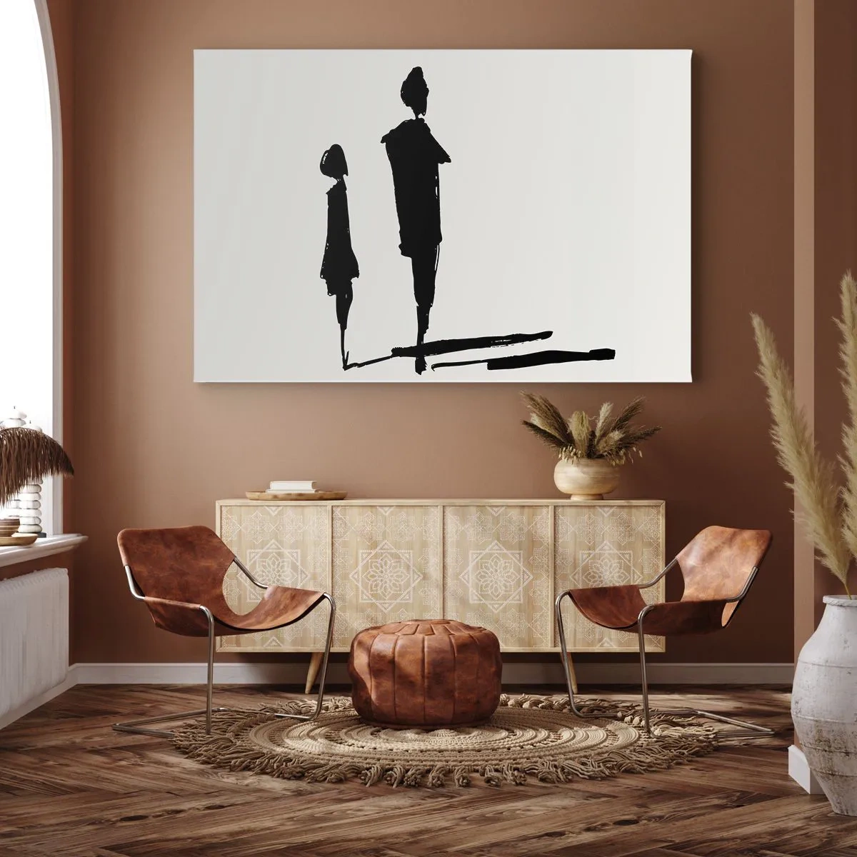Cuadro sobre lienzo - Impresión de Imagen - Siluetas de dos personas en negro sobre un fondo claro - 70x50cm - ¿Seguro que juntos? - Decoración de pared moderna para salón y dormitorio ARTTOR