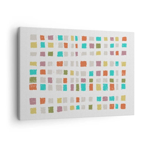 Cuadro sobre lienzo - Impresión de Imagen - Cuadrados coloridos en una disposición minimalista sobre un fondo blanco. - 70x50cm - Juego desconocido - Decoración de pared moderna para salón y dormitorio ARTTOR