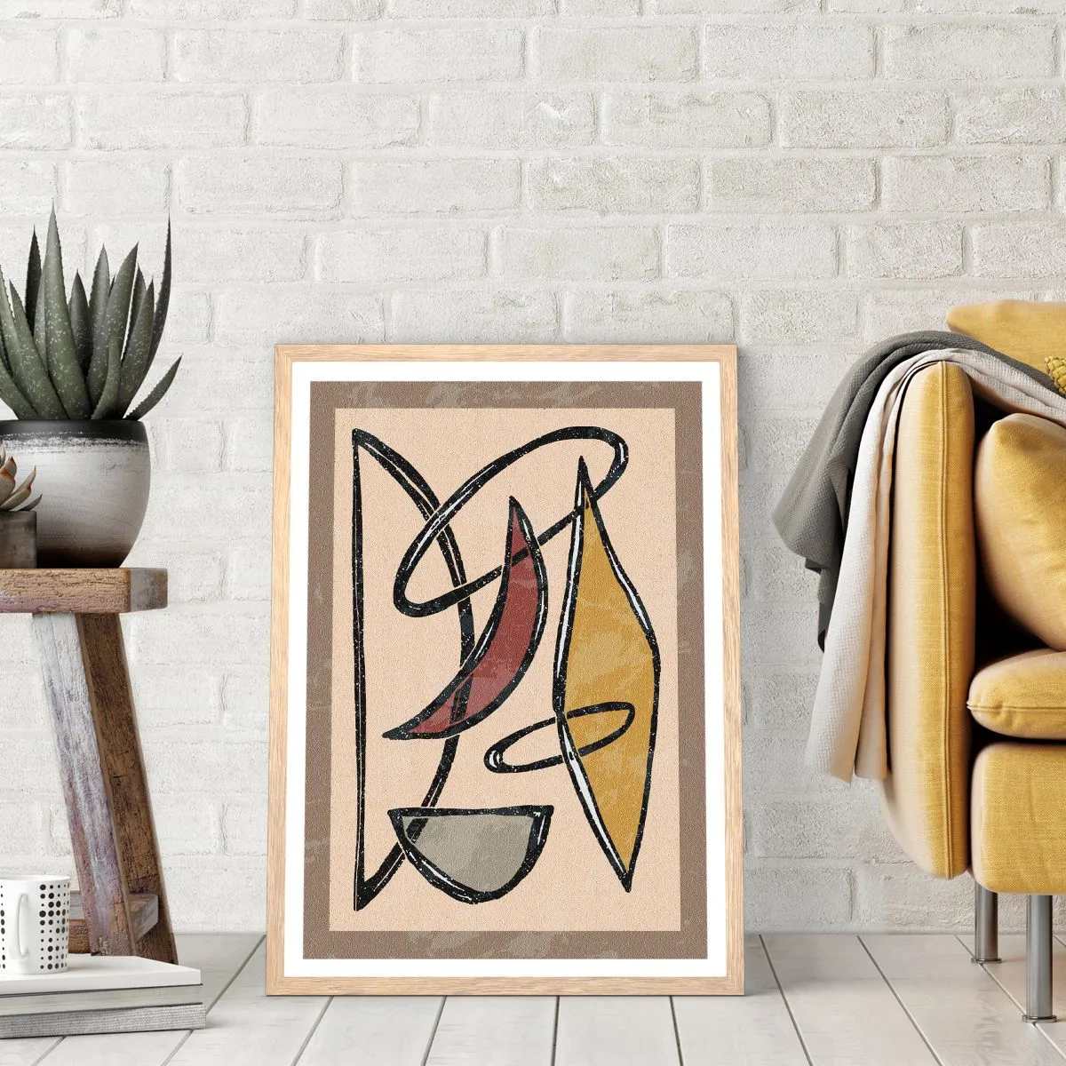 Póster en marco roble claro - Composición: arcos y óvalos - 70x100 cm