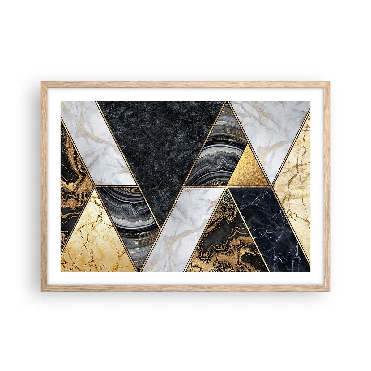 Póster en marco roble claro - Collage de piedras - 70x50 cm