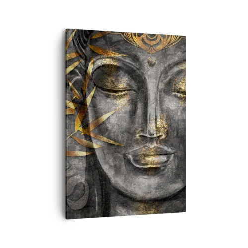 Cuadro sobre lienzo - Impresión de Imagen - Imagen de Buda zen con bambúes dorados - 50x70cm - Siente la paz - Decoración de pared moderna para salón y dormitorio ARTTOR
