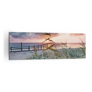 Cuadro sobre lienzo - Impresión de Imagen - Playa al atardecer con hierbas en primer plano - 160x50cm - Bailando con el viento - Decoración de pared moderna para salón y dormitorio ARTTOR