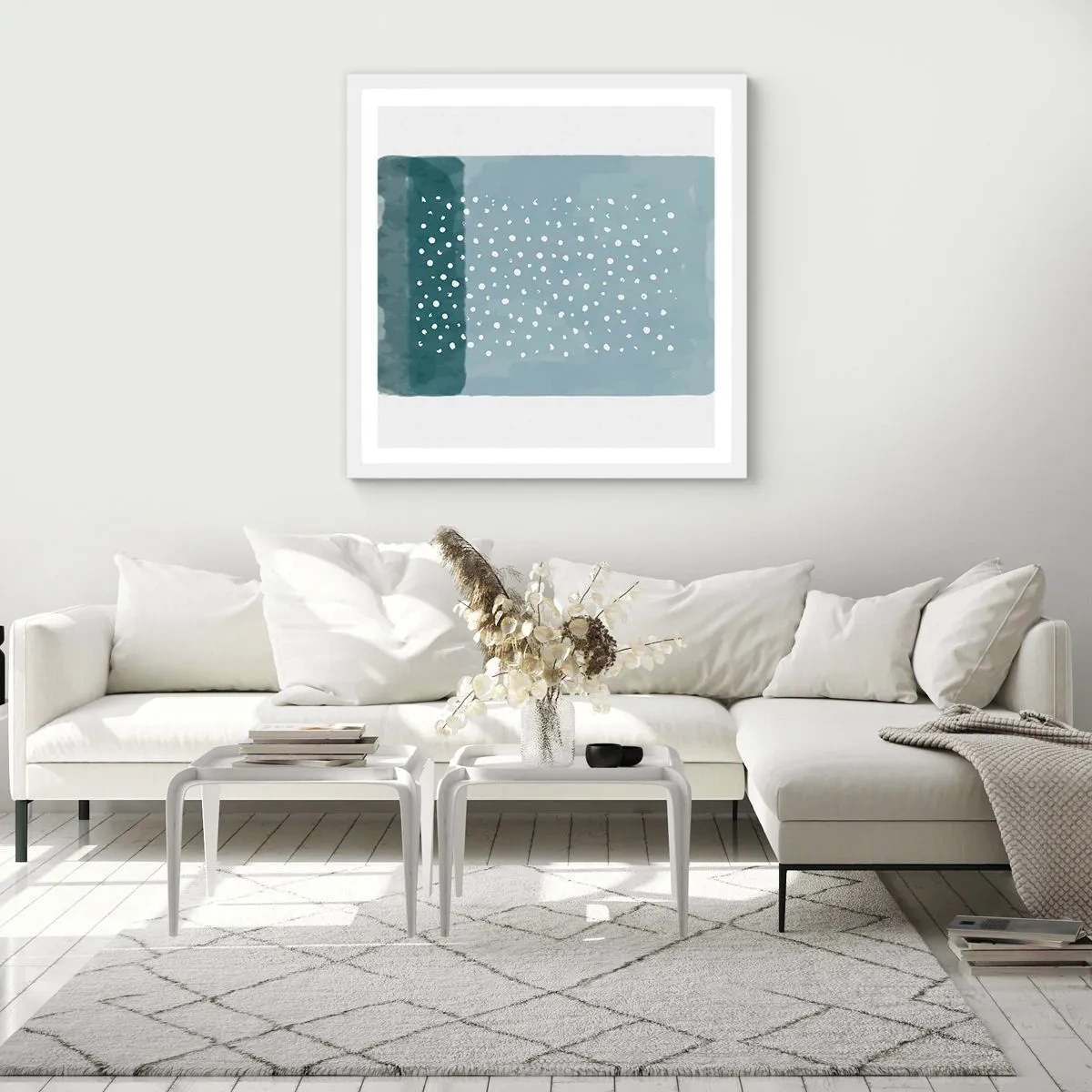 Póster en marco blanco - Creación sobre azul - 30x30 cm