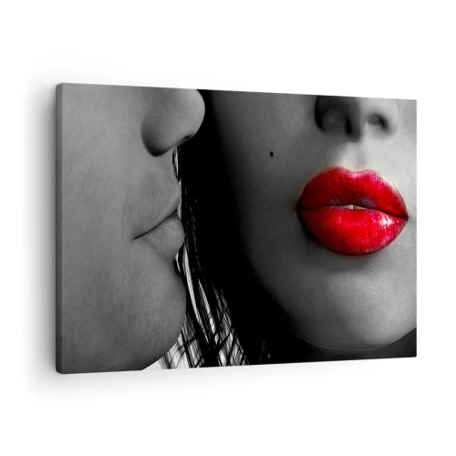 Cuadro sobre lienzo - Impresión de Imagen - Primer plano de los rostros de una mujer y un hombre con labios rojos. - 70x50cm - Cara a cara  - Decoración de pared moderna para salón y dormitorio ARTTOR