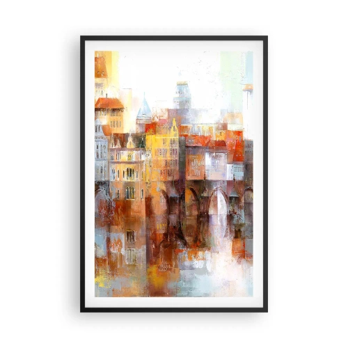 Póster en marco negro - Puente y ciudad - 61x91 cm