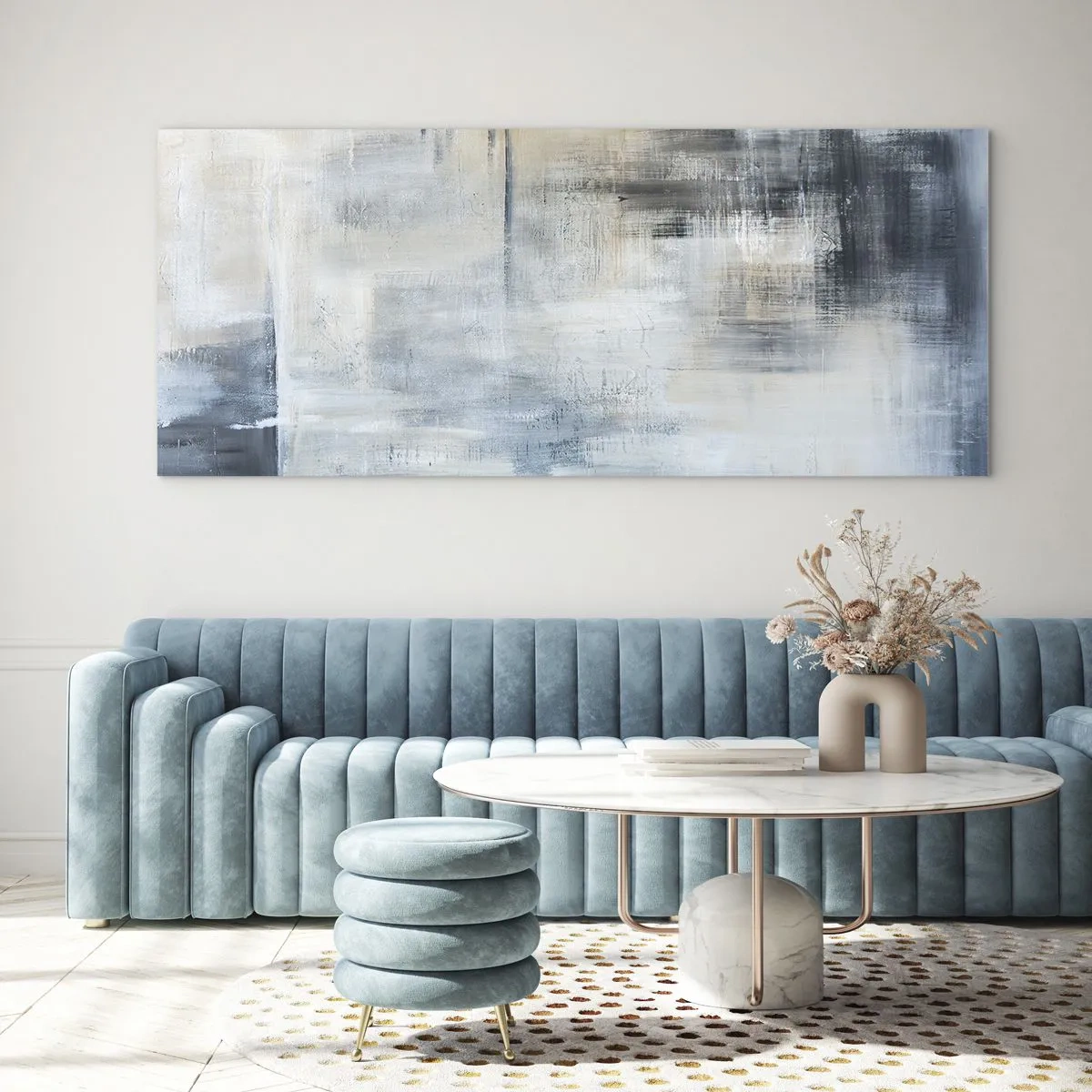 Cuadro sobre vidrio - Impresiones sobre Vidrio - Detrás de un velo azul - 100x40 cm
