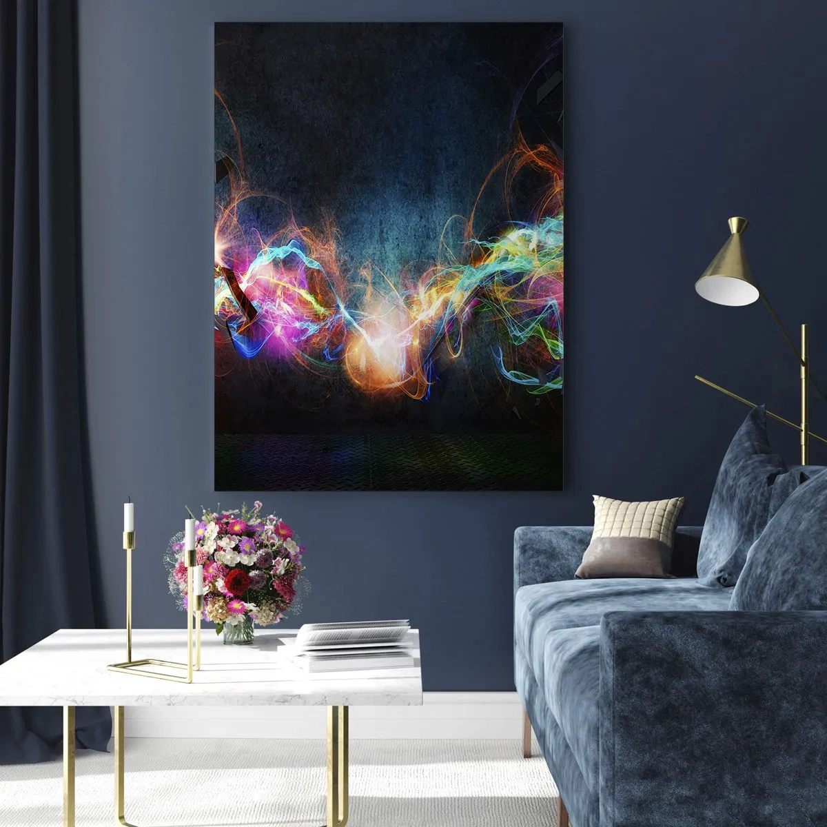 Cuadro sobre vidrio - Impresiones sobre Vidrio - Destellos de luz coloridos en una composición abstracta. - 70x100cm - Alegremente contra la oscuridad - Decoración de pared moderna para salón y dormitorio ARTTOR