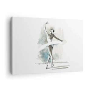 Cuadro sobre lienzo - Impresión de Imagen - Una bailarina de ballet en pose de ballet sobre un fondo de delicados tonos de acuarela. - 70x50cm - Encantada por un cisne - Decoración de pared moderna para salón y dormitorio ARTTOR
