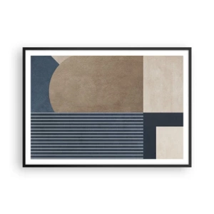 Póster en marco negro - Figuras geométricas en tonos beige y azul marino con líneas. - 100x70cm - Composición de sencillez y redondez - Decoración de pared moderna para salón y dormitorio ARTTOR