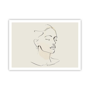 Póster - Un delicado boceto del rostro de una mujer sobre un fondo claro. - 100x70cm - Líneas que muestran seguridad - Decoración de pared moderna para salón y dormitorio ARTTOR