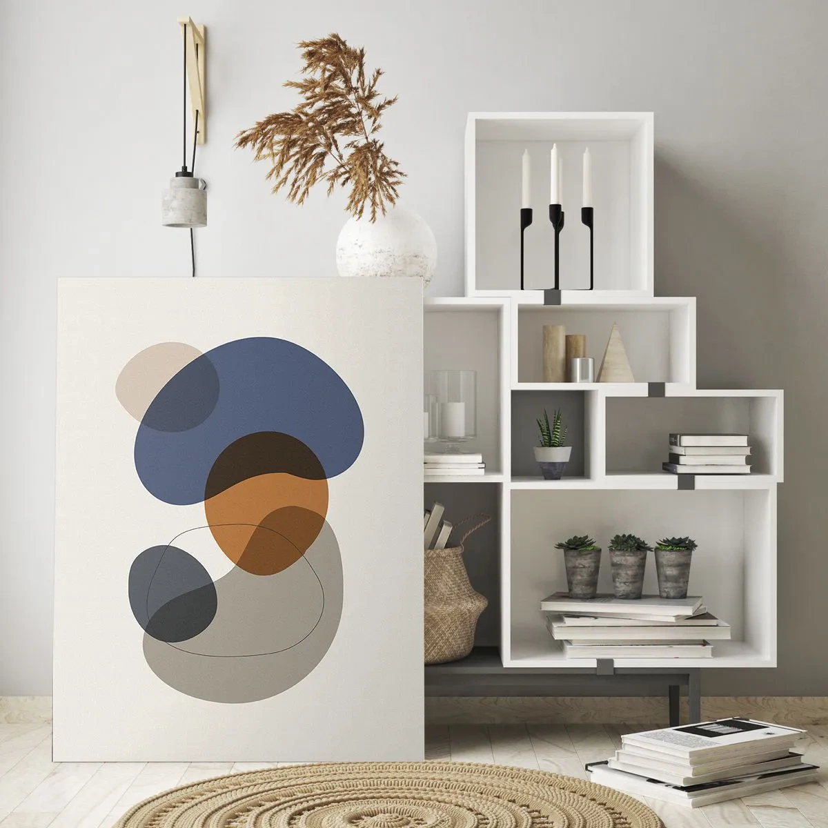 Cuadro sobre vidrio - Impresiones sobre Vidrio - Formas abstractas coloridas en tonos de azul y marrón. - 80x120cm - Gotas de color - Decoración de pared moderna para salón y dormitorio ARTTOR