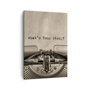 Cuadro sobre lienzo - Impresión de Imagen - Una máquina de escribir con las palabras ¿Cuál es tu historia? - 50x70cm - Solo espero una respuesta - Decoración de pared moderna para salón y dormitorio ARTTOR
