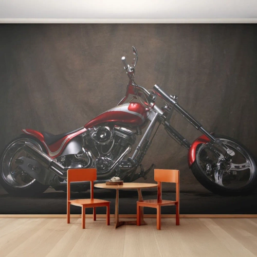 Fotomural Premium Sand - Belleza rojo-plateada - Moto, Helicóptero, Automotor - 450x315 cm