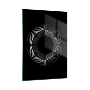 Cuadro sobre vidrio - Impresiones sobre Vidrio - Rayos blancos formando un círculo sobre un fondo negro - 50x70cm - Sol negro - Decoración de pared moderna para salón y dormitorio ARTTOR
