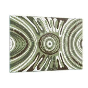 Cuadro sobre vidrio - Impresiones sobre Vidrio - Círculos concéntricos verdes y líneas abstractas - 120x80cm - Explosión de emociones - Decoración de pared moderna para salón y dormitorio ARTTOR