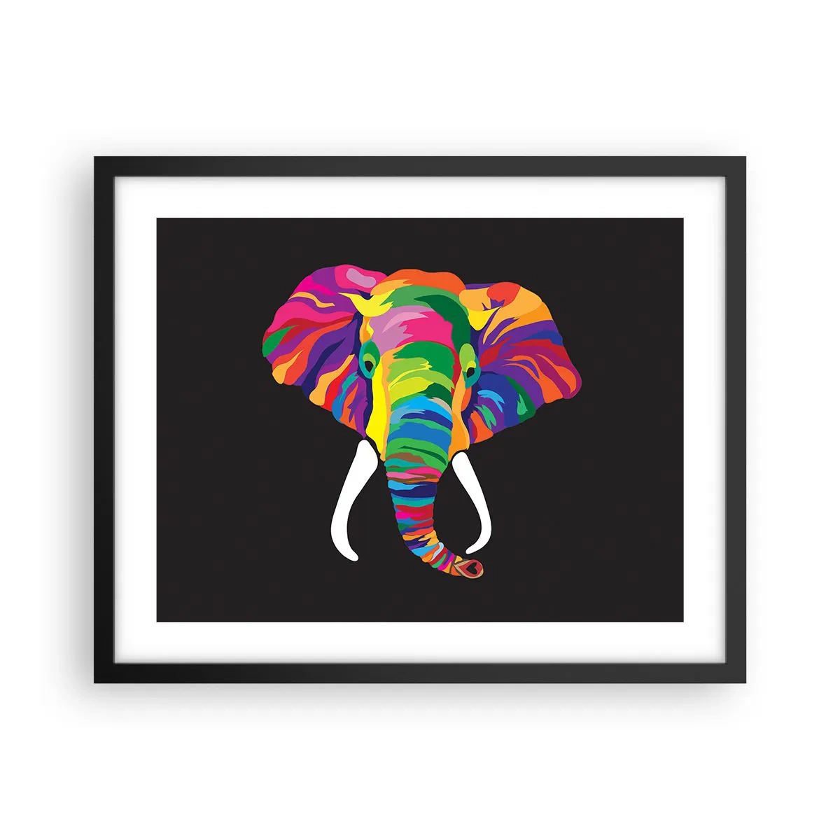 Póster en marco negro - El elefante al que le gustaba bañarse en el arco iris - 50x40 cm