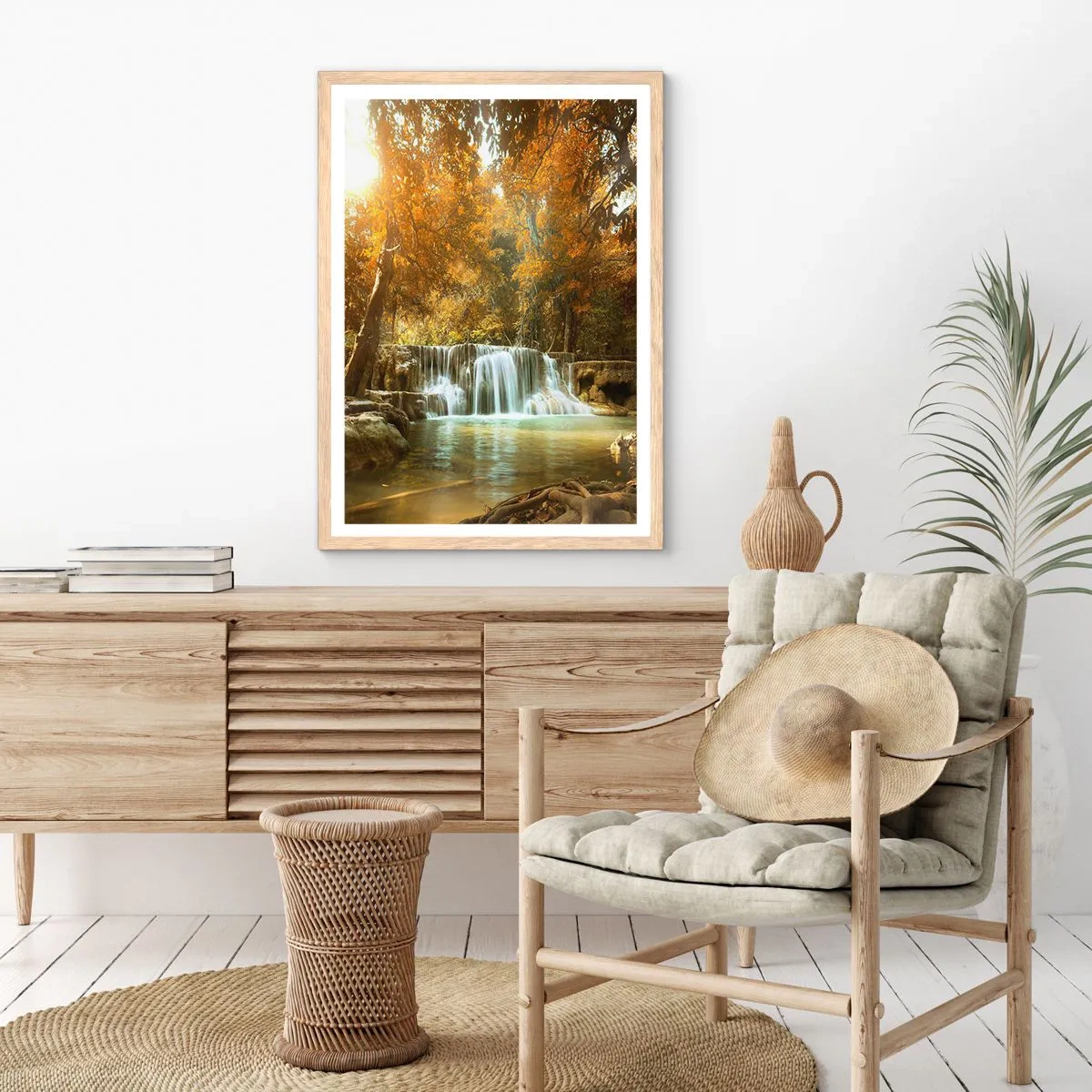 Póster en marco roble claro - Una cascada en el parque - 40x50 cm