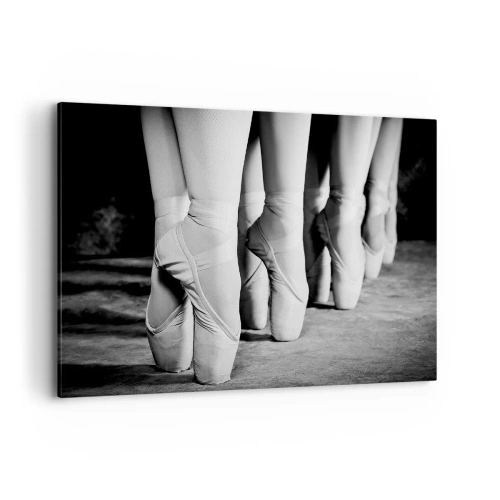 Cuadro sobre lienzo - Impresión de Imagen - Fotografía en blanco y negro de las zapatillas de ballet de una bailarina. - 100x70cm - En conjunto y al unísono - Decoración de pared moderna para salón y dormitorio ARTTOR