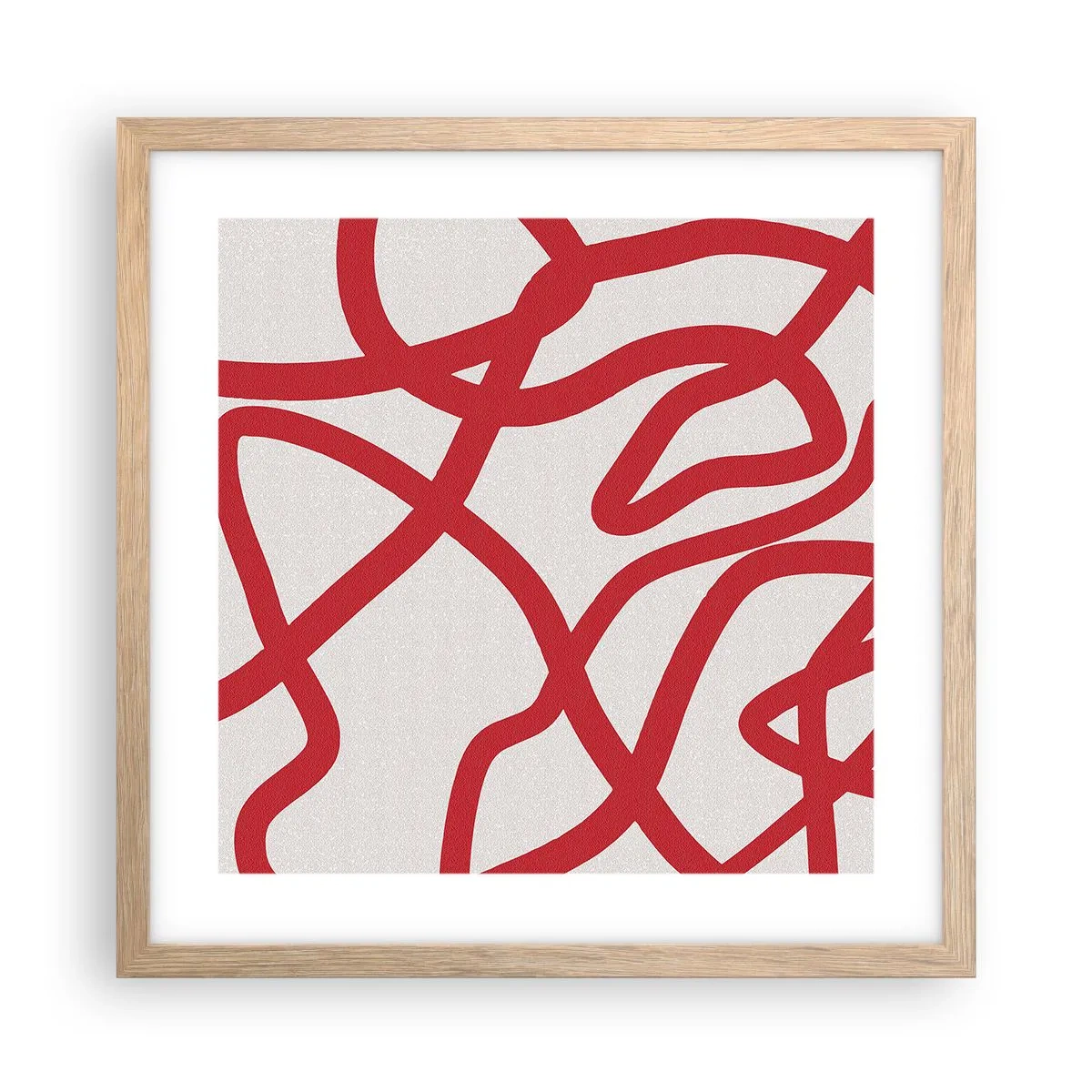 Póster en marco roble claro - Rojo sobre blanco - 40x40 cm