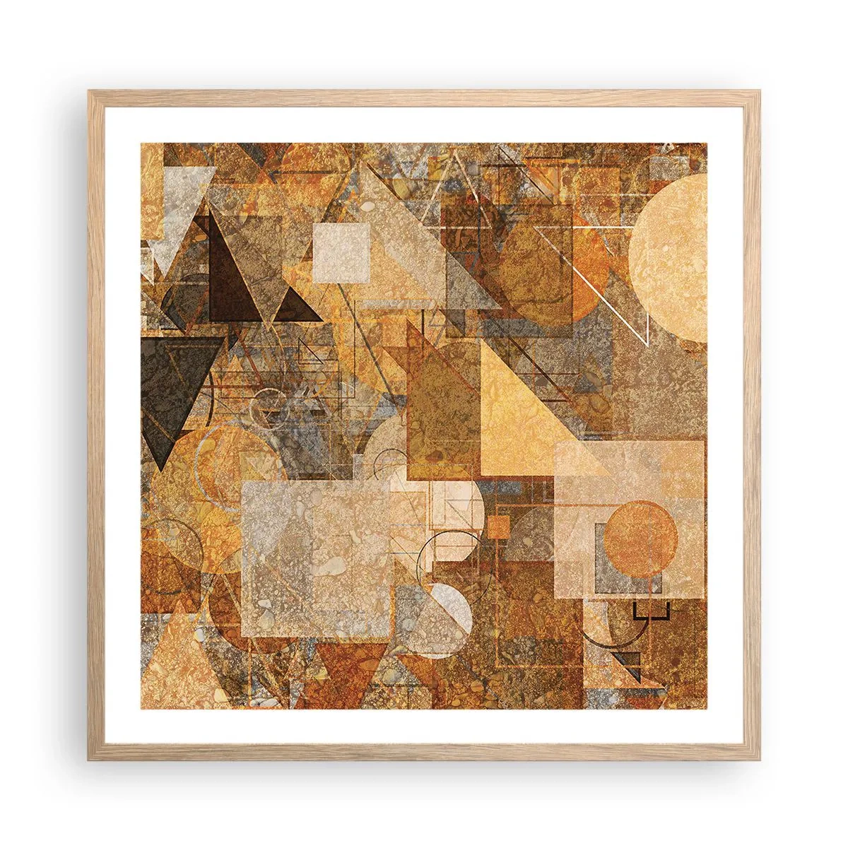 Póster en marco roble claro - Estudio cubista en bronce - 60x60 cm