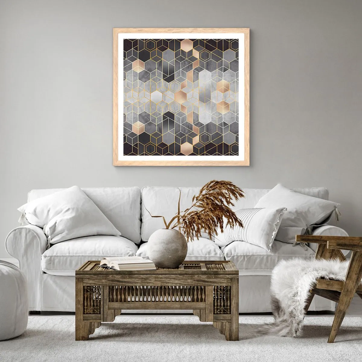 Póster en marco roble claro - Composición de diamantes - 50x50 cm