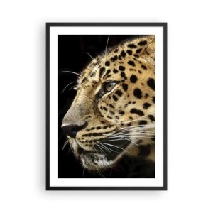 Póster en marco negro - Perfil de un leopardo sobre un fondo oscuro - 50x70cm - Tranquilo, concentrado, preparado - Decoración de pared moderna para salón y dormitorio ARTTOR
