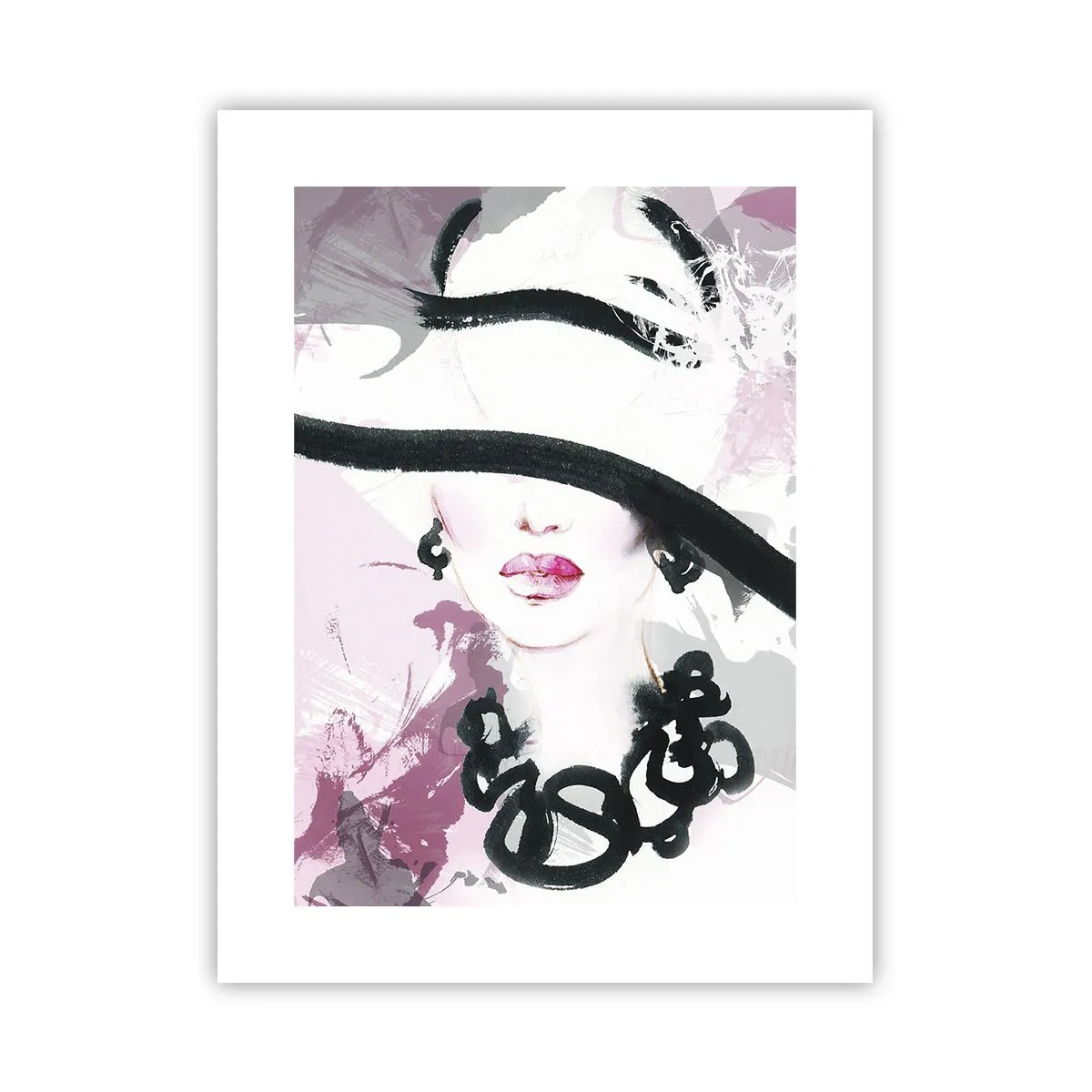 Póster - Retrato de una dama en negro y rosa - 30x40 cm
