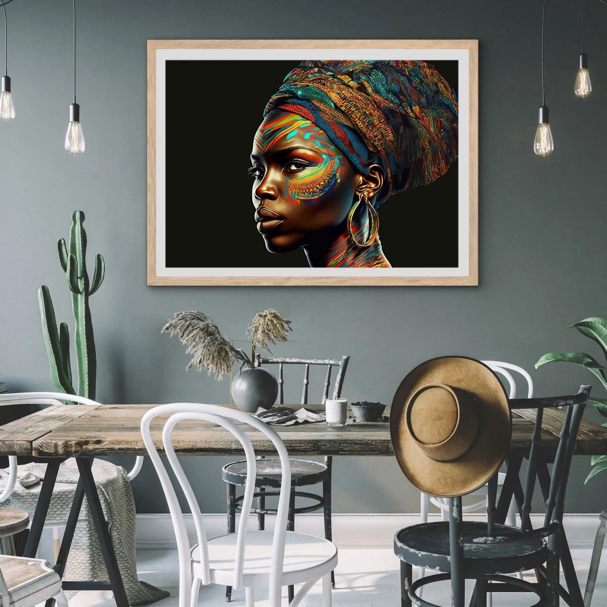 Póster en marco roble claro - Reina africana - 100x70 cm
