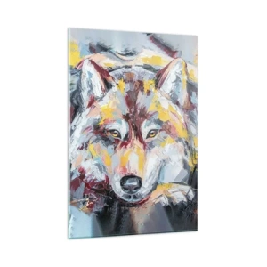 Cuadro sobre vidrio - Impresiones sobre Vidrio - Retrato artístico de un lobo en colores intensos. - 80x120cm - Pinceladas de lobo - Decoración de pared moderna para salón y dormitorio ARTTOR