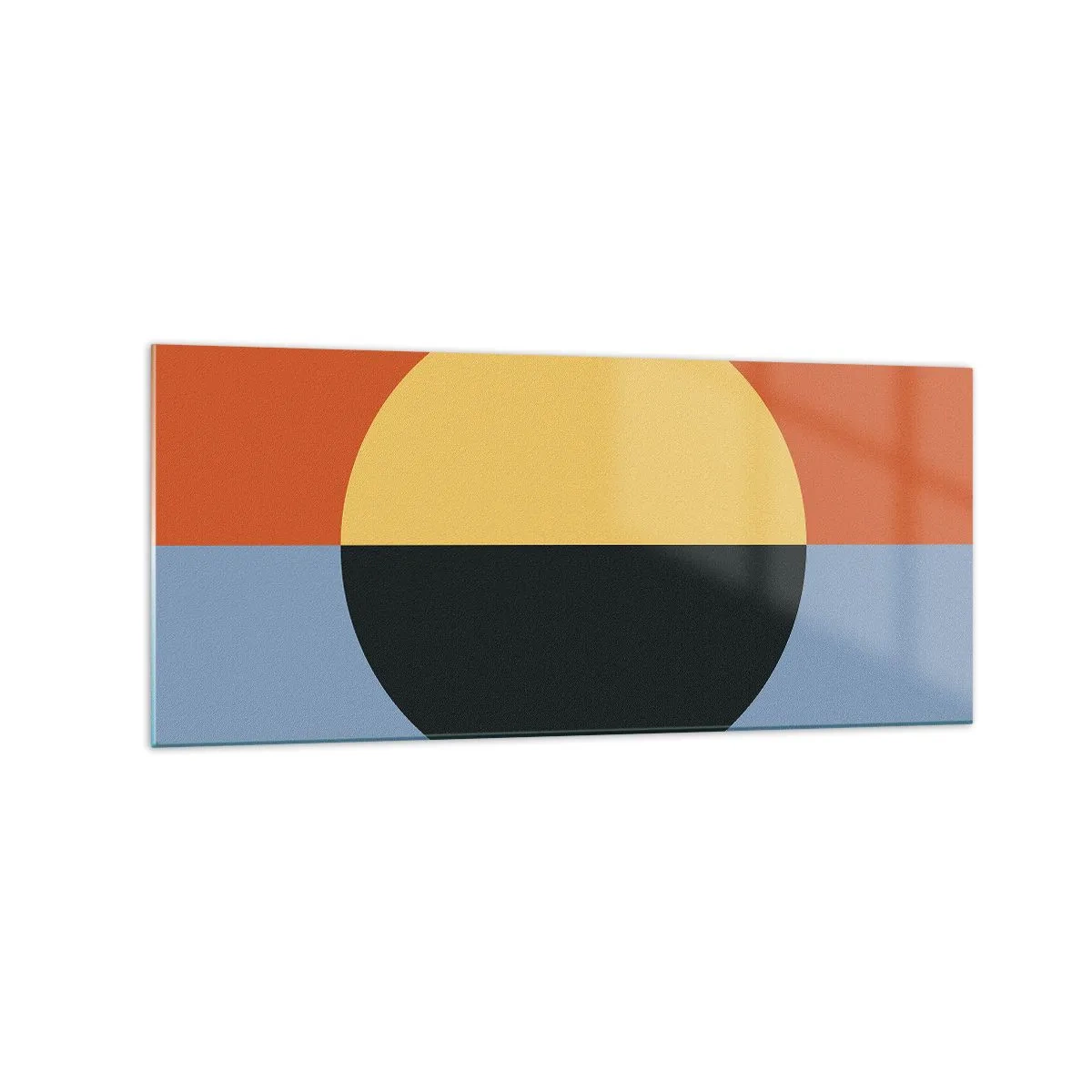 Cuadro sobre vidrio - Impresiones sobre Vidrio - Abstracción geométrica con colores contrastantes. - 120x50cm - Una composición de calidez y frescura - Decoración de pared moderna para salón y dormitorio ARTTOR