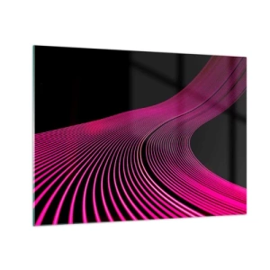 Cuadro sobre vidrio - Impresiones sobre Vidrio - Líneas de luz rosadas sobre un fondo negro - 70x50cm - Avenida de luz - Decoración de pared moderna para salón y dormitorio ARTTOR