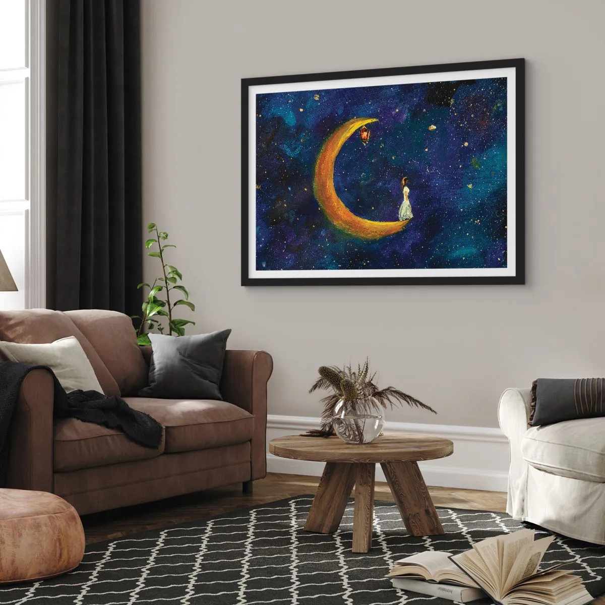 Póster en marco negro - La llamada de la Luna - 40x30 cm
