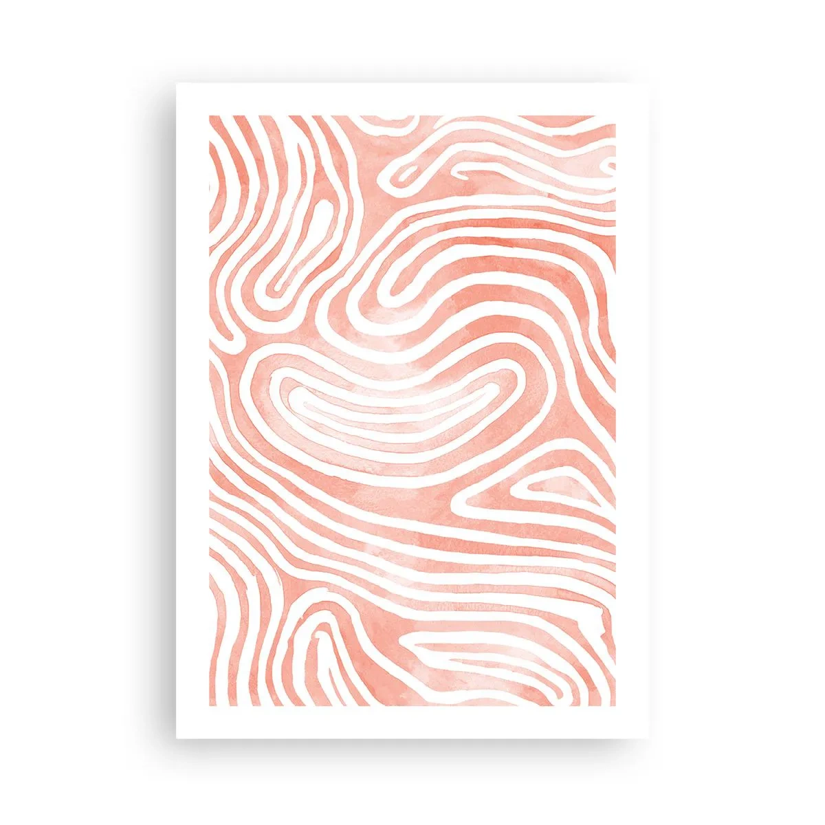 Póster - Líneas abstractas en tonos salmón y blanco. - 50x70cm - En un laberinto de coral - Decoración de pared moderna para salón y dormitorio ARTTOR
