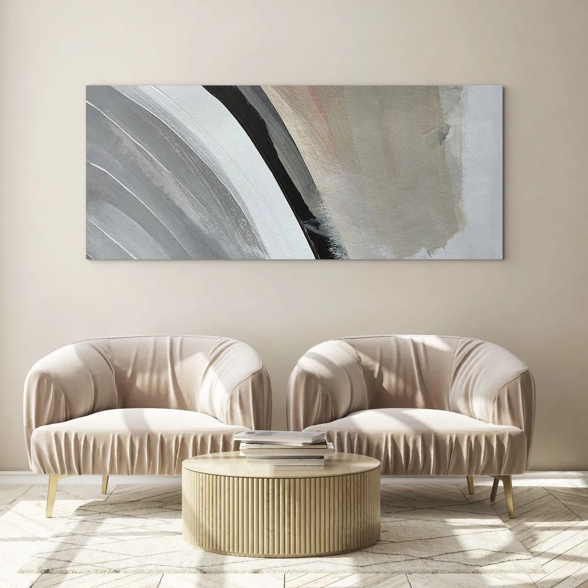 Cuadro sobre vidrio - Impresiones sobre Vidrio - Composición: un arco negro y gris - 100x40 cm