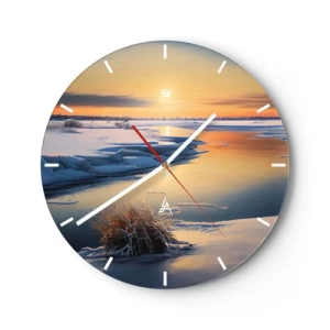 Reloj de pared - Reloj de vidrio - Paisaje invernal con un río y la puesta de sol - 30x30cm - Atardecer de invierno - Decoración de pared moderna para salón, cocina y dormitorio ARTTOR