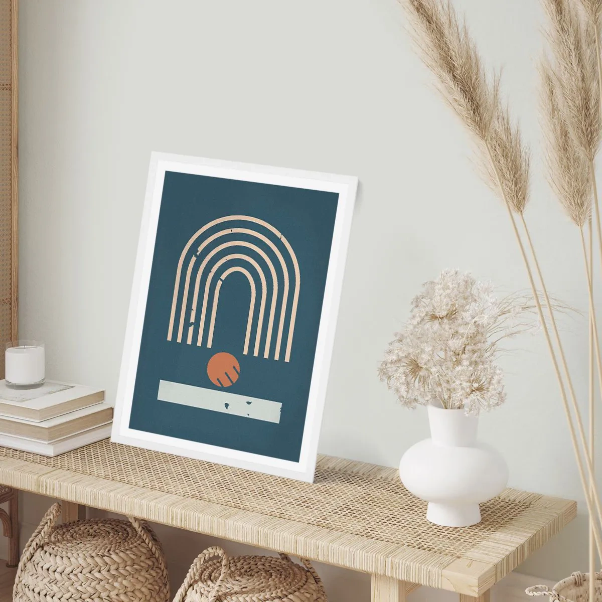 Póster en marco blanco - Geometría sobre azul marino - 30x40 cm